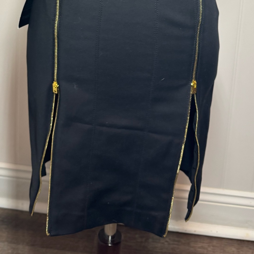 Bebe Little Black Dress Midi Sheath Dress Gold Zippers Bondage Women’s SZ 2 - Picture 12 of 15